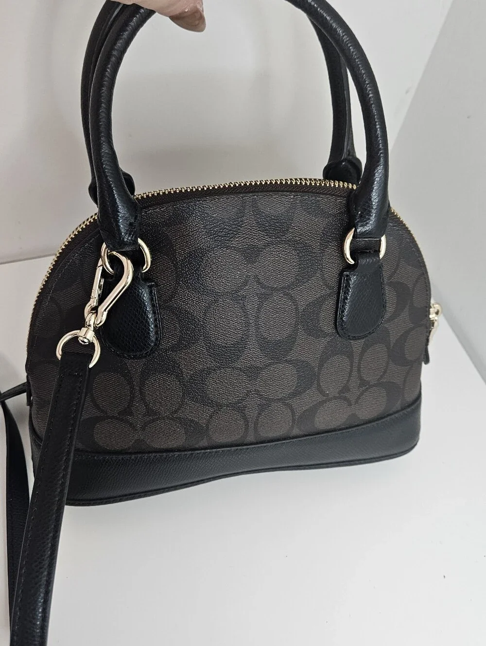 Coach Cora Dome Bag Brown Black Signature Cs Coated Canvas Satchel Mini Purse - Picture 10 of 14